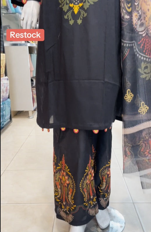 03-Piece Stitched Digital Print & Embroidered Khaddar with Khaddar Shawl