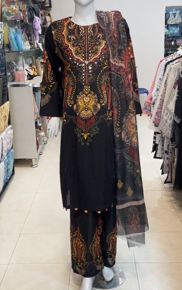 03-Piece Stitched Digital Print & Embroidered Khaddar with Khaddar Shawl
