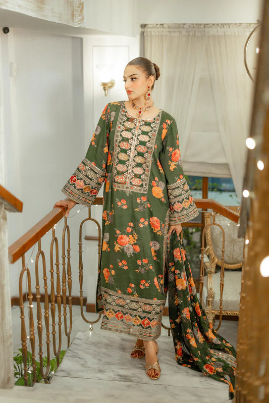 Silk Dress Embroidered 3 Piece Stitched RC-15 (Green)
